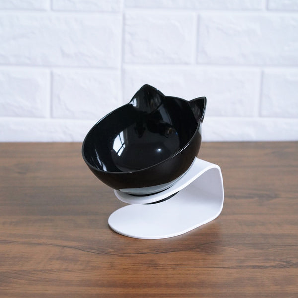 ergonomisk upphöjd matskål för katter kattskål med lutning lutande 15 grader.  enkel svart